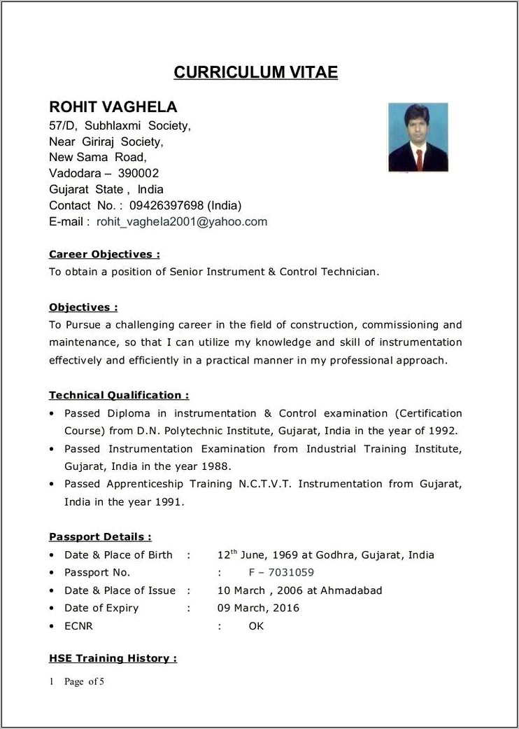 Instrumentation Maintenance Engineer Sample Resume