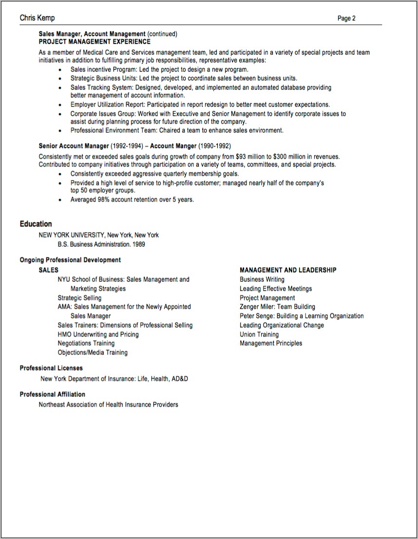 Insurance Sales Manager Resume Examples