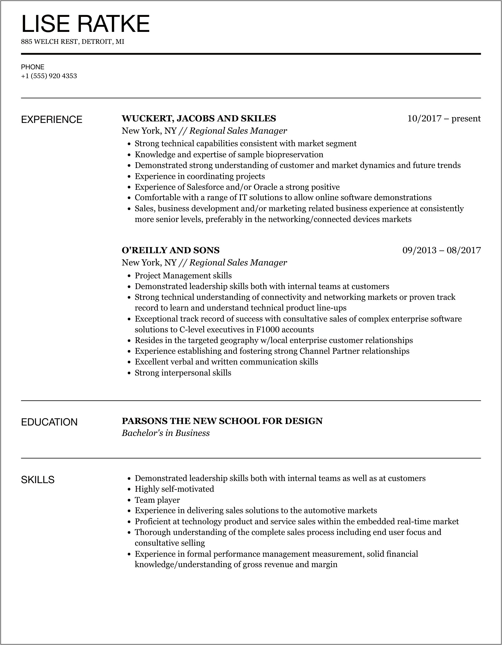 Insurance Territory Sales Manager Resume
