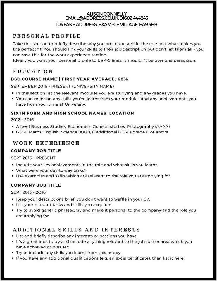 Interests For A Resume Examples