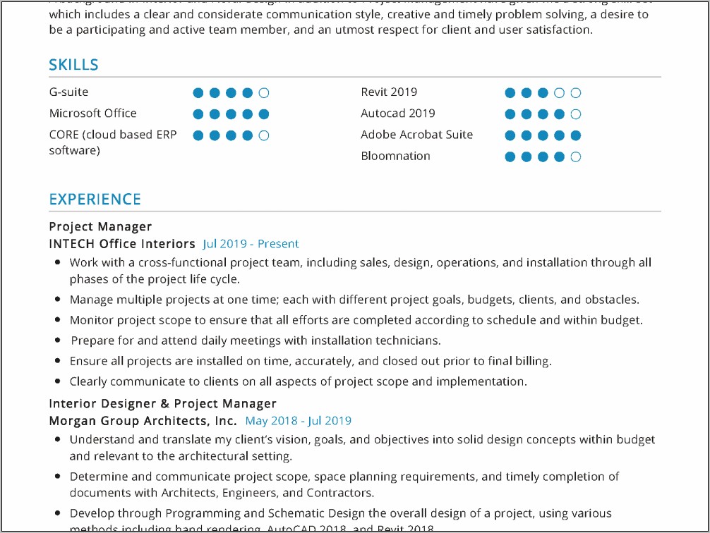 Interior Designer Resume Profile Sample