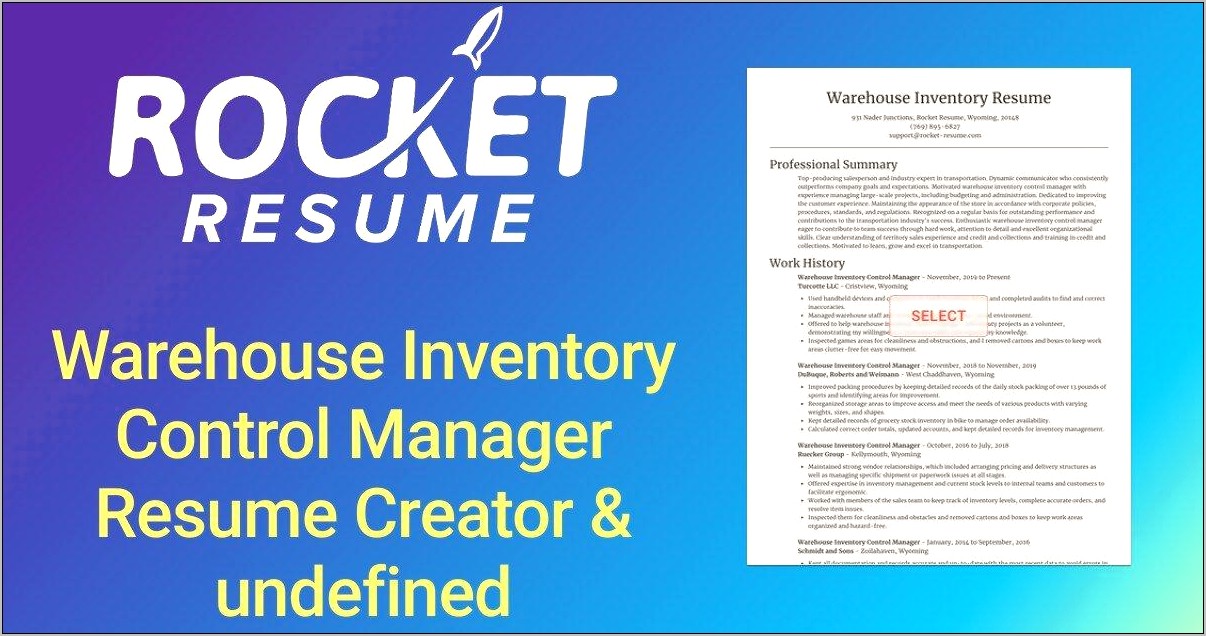 Inventory Control Inventory Management Resume
