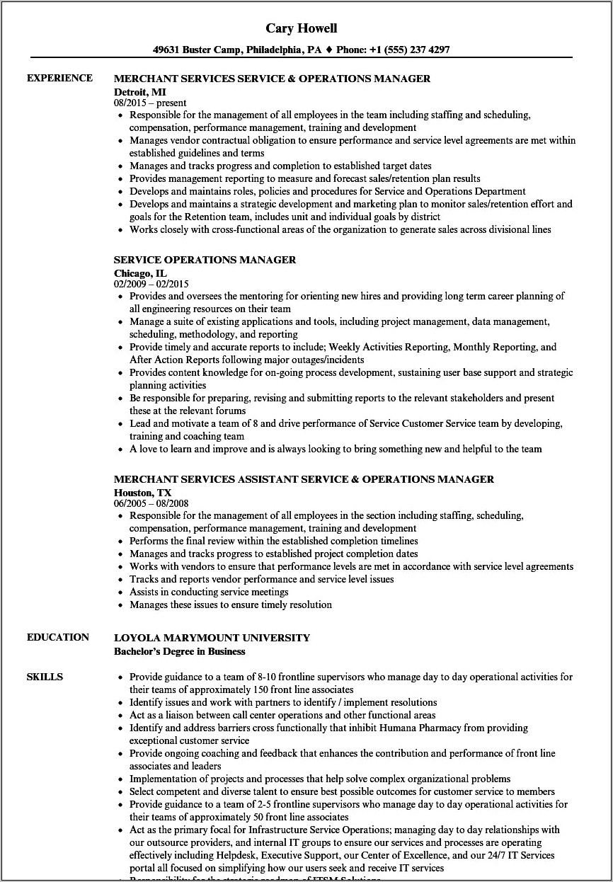 It Operations Manager Resume Pdf