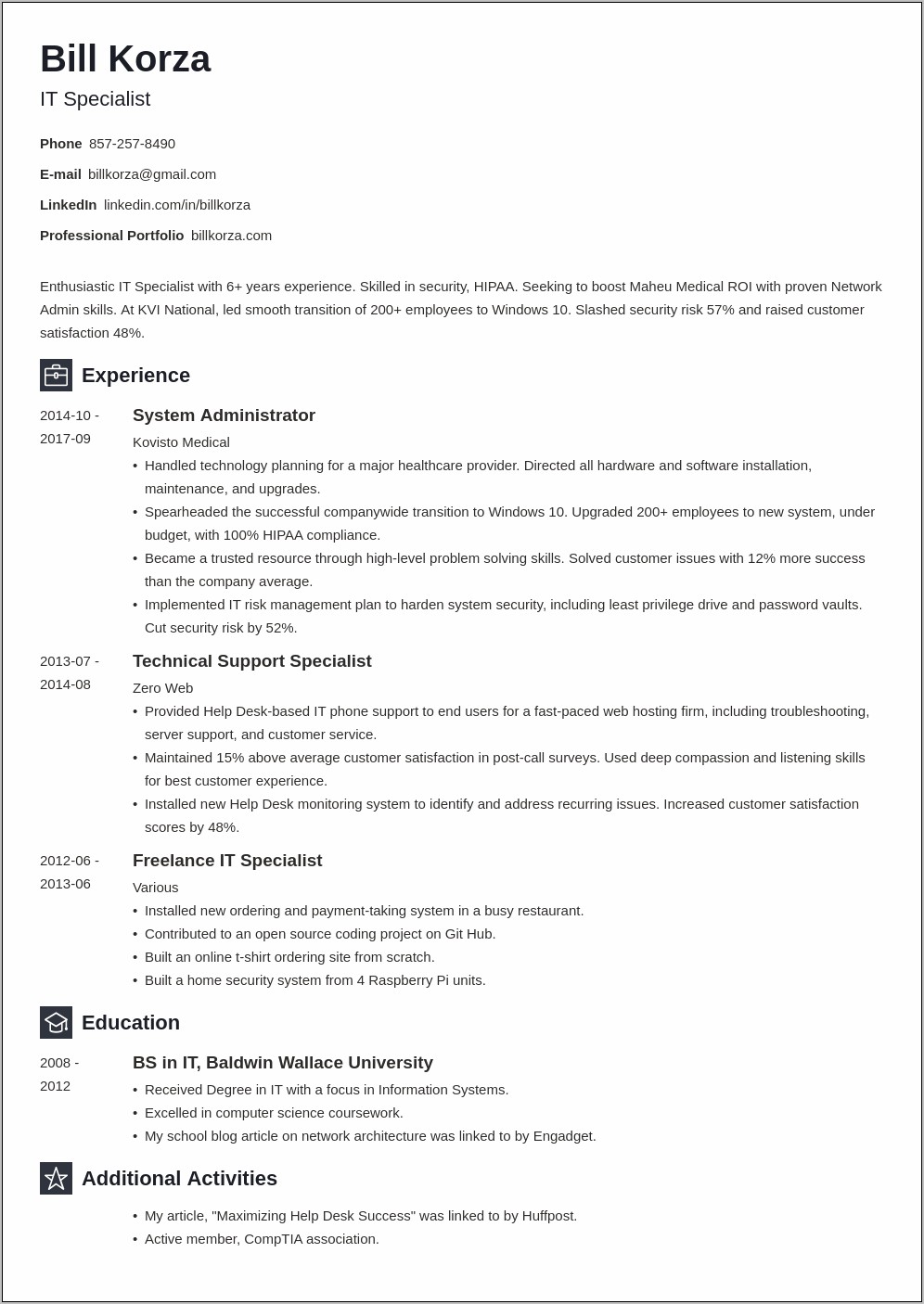 It Professional Resume Profile Examples
