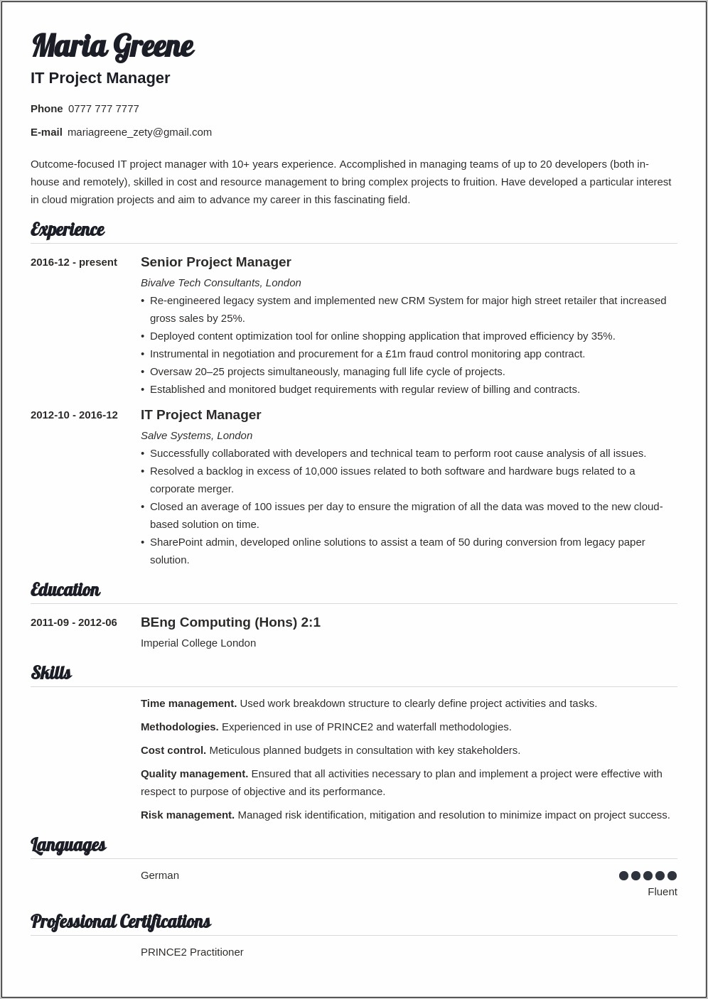 It Project Manager Resume Objectives