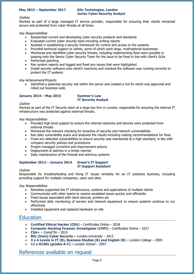 It Security Analyst Resume Examples