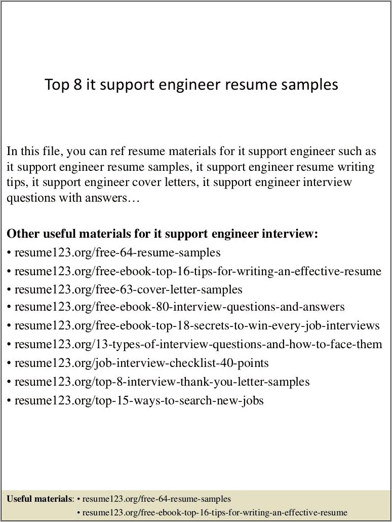 It Support Engineer Sample Resume