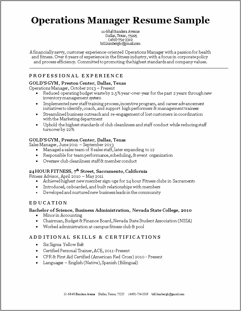 It Technical Operations Manager Resume