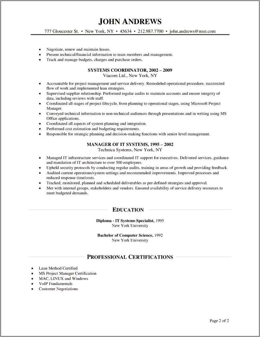 It Technical Project Manager Resume