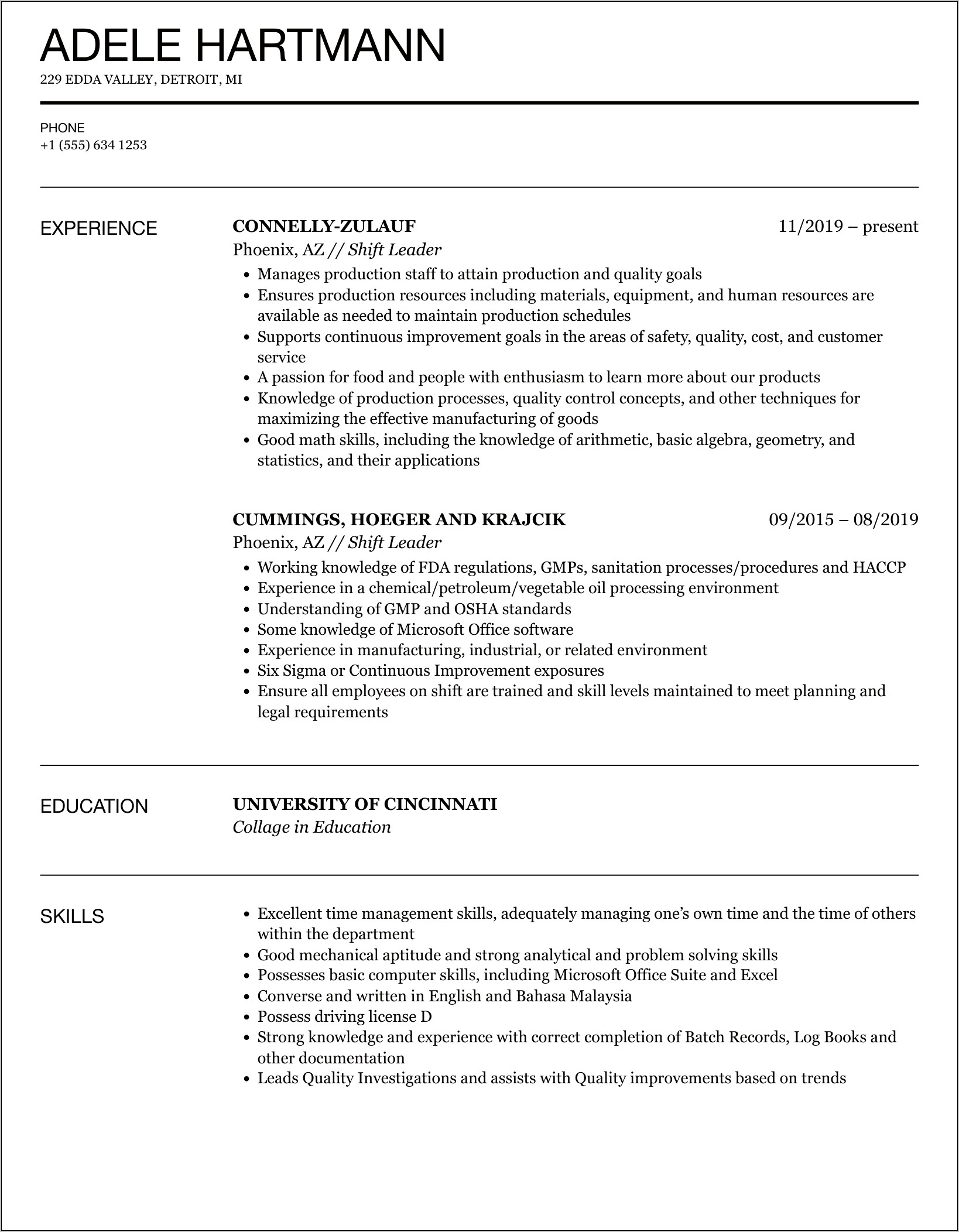 Job Description In Resume Examples