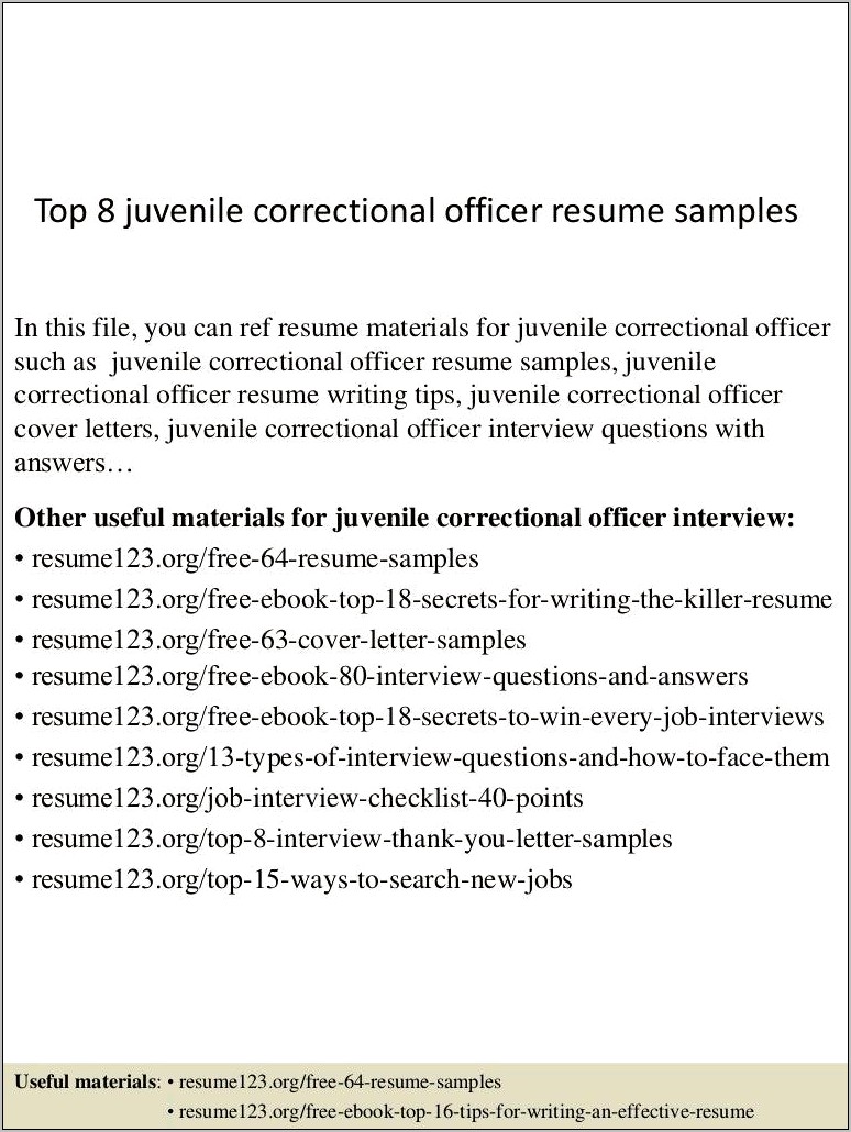 Juvenile Correctional Officer Resume Sample