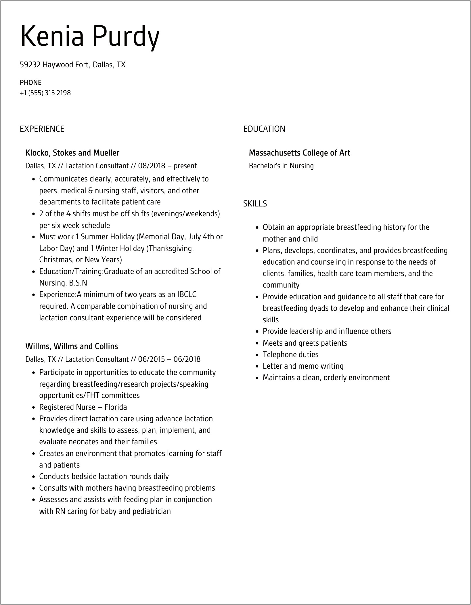 Lactation Consultant Objective In Resume