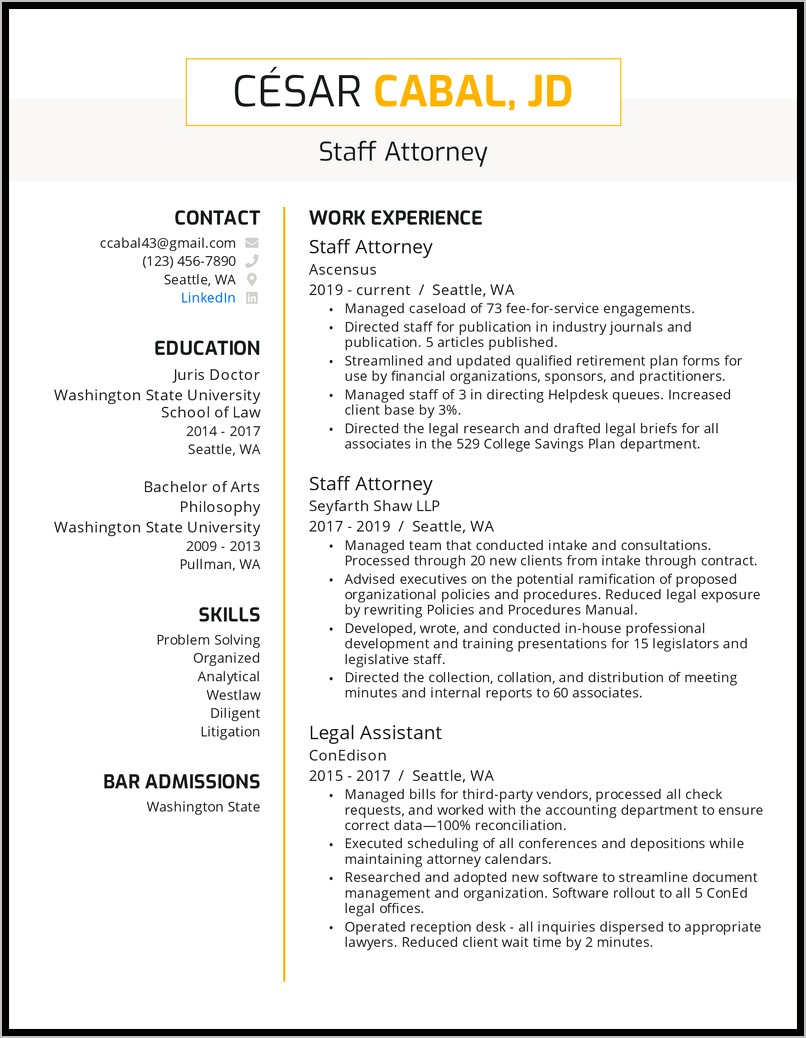 Law School Resume Application Examples