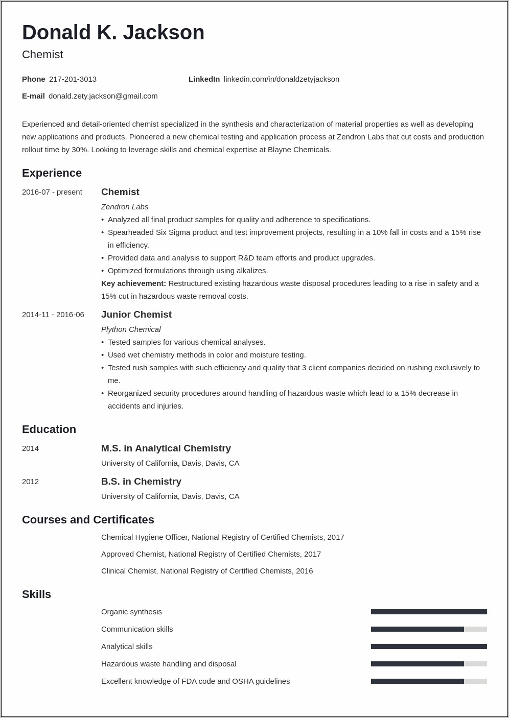 Life Sciences Consulting Resume Sample