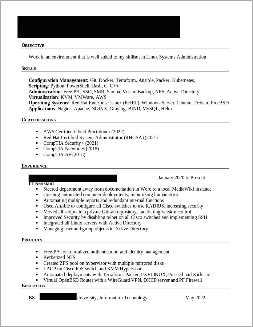 Linux Administration Skills In Resume