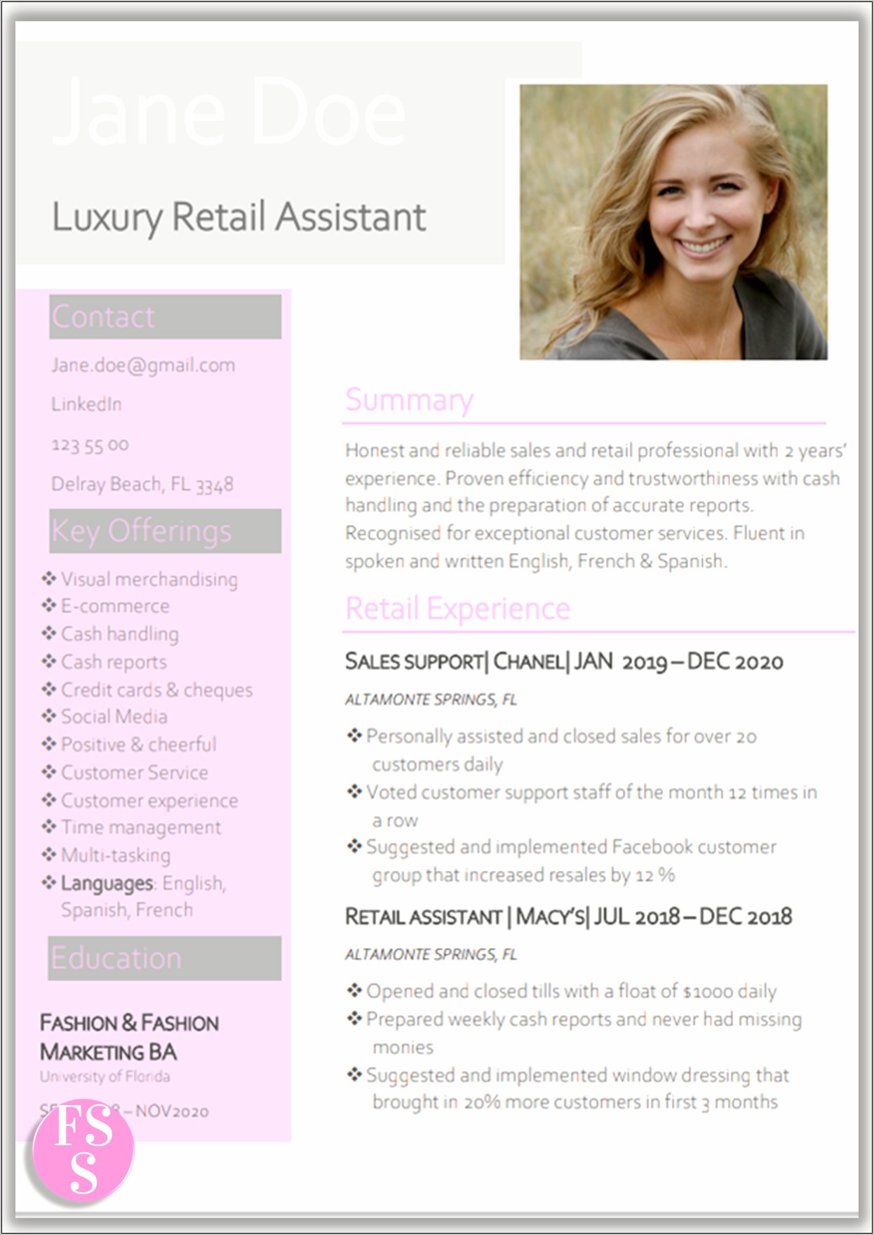 Luxury Retail Sales Resume Sample