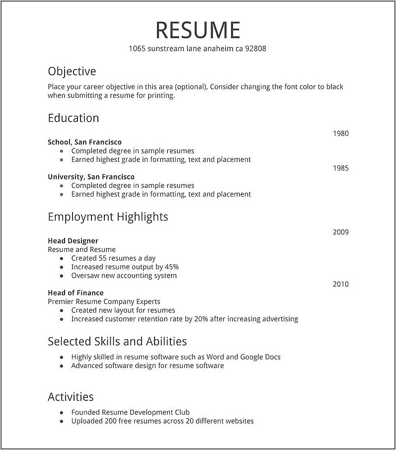 Make Resume Online Free Print