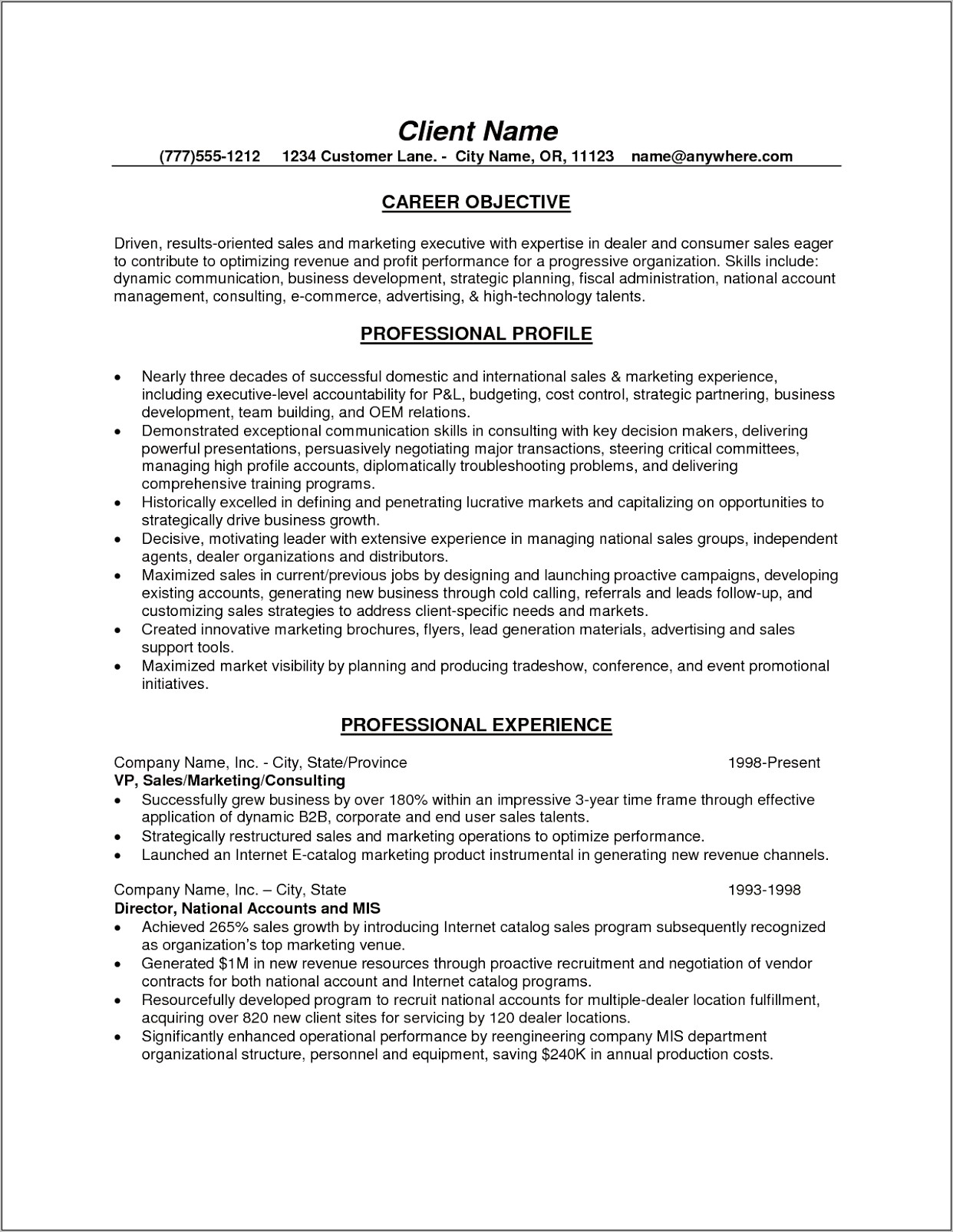 Management Consultant Resume Objective Samples