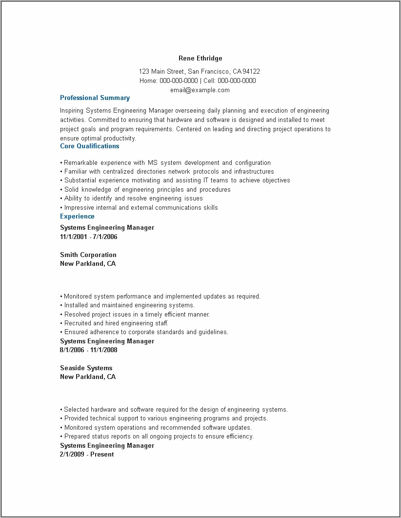 Manager Operations Engineering Resume Sample