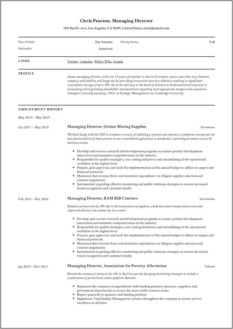 Managing Partner Job Description Resume