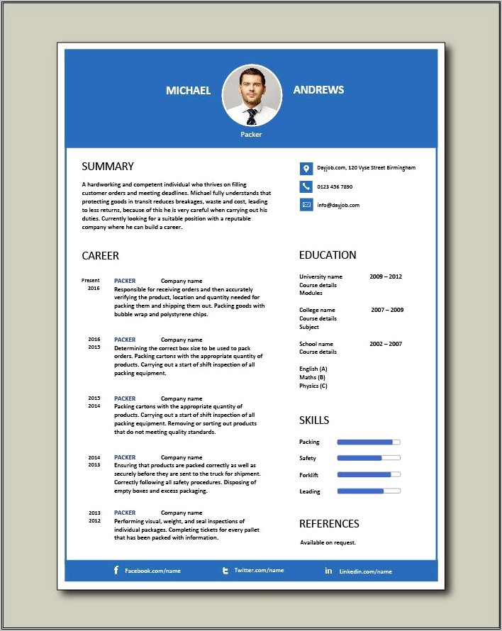 Manual Picker Job Description Resume