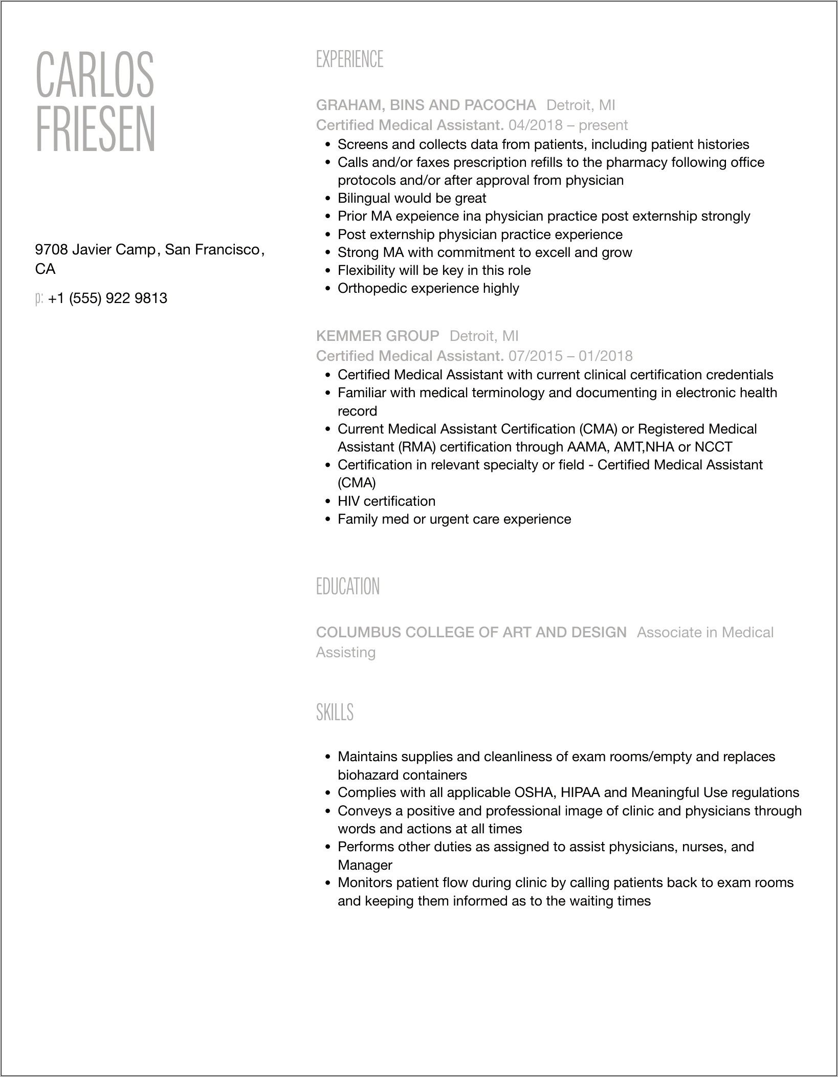 Medical Assistant Resume Examples 2018