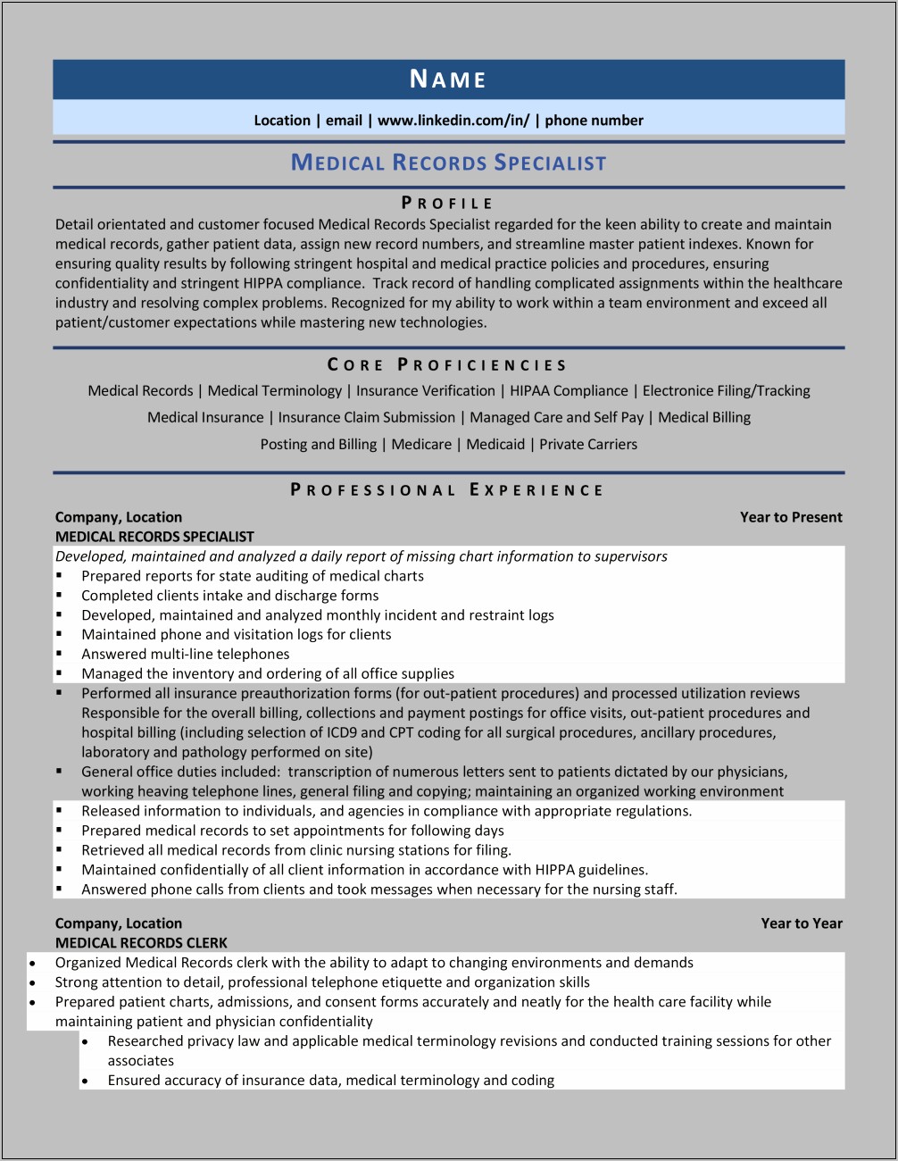 Medical Insurance Specialist Resume Examples