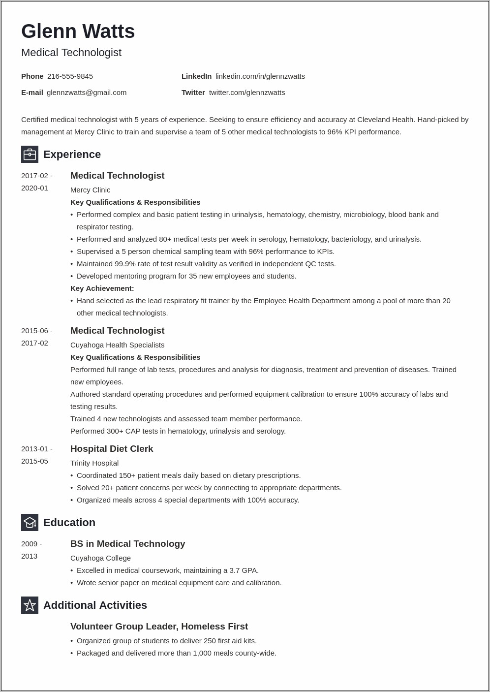 Medical Lab Tech Resume Objective