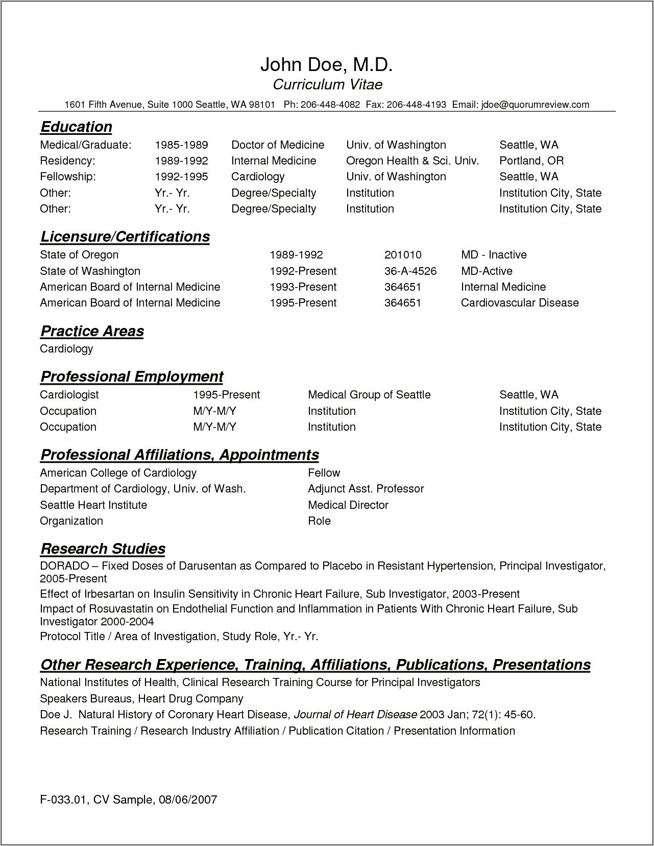 Medical Resume Samples For Residency