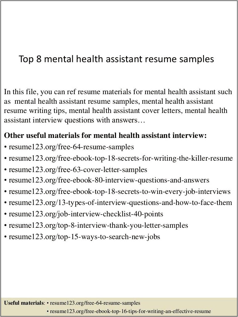 Mental Health Aide Resume Sample
