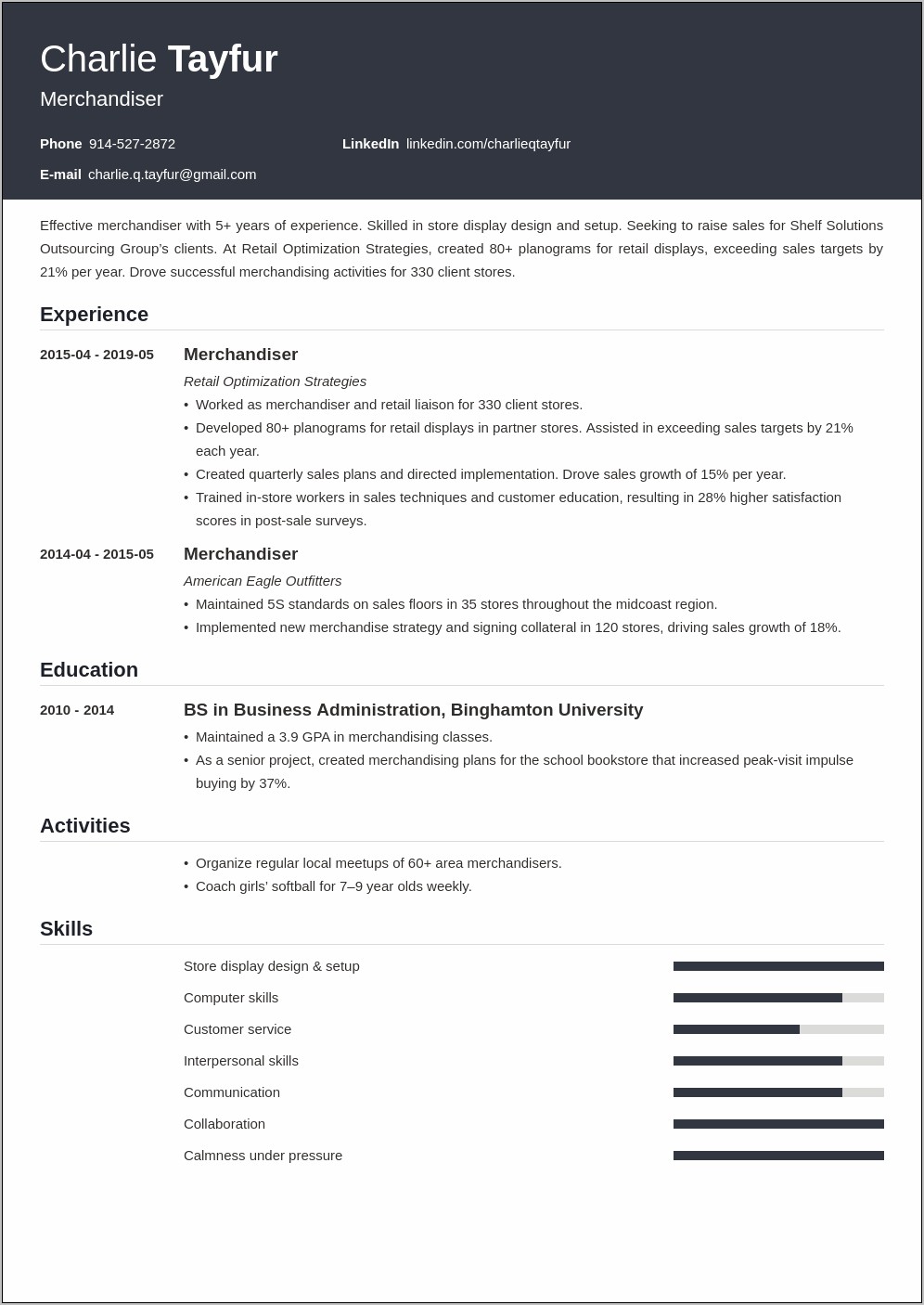 Merchant Job Description For Resume