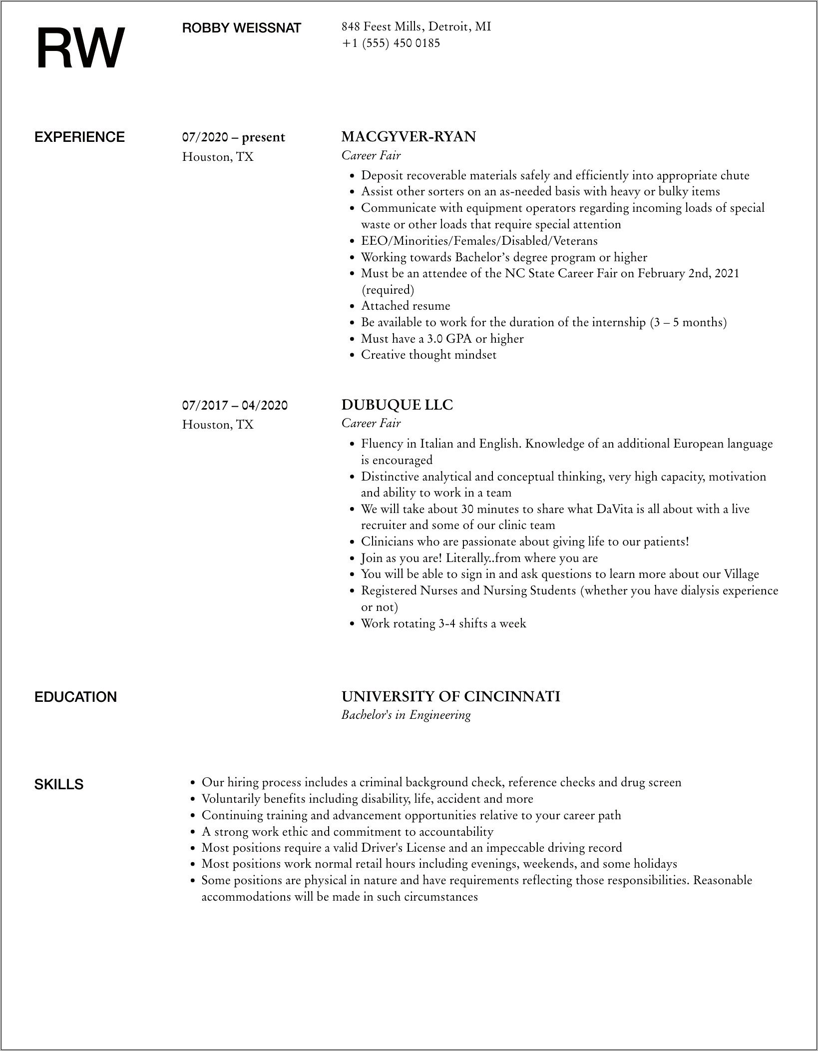 Mha Career Resume Profile Examples