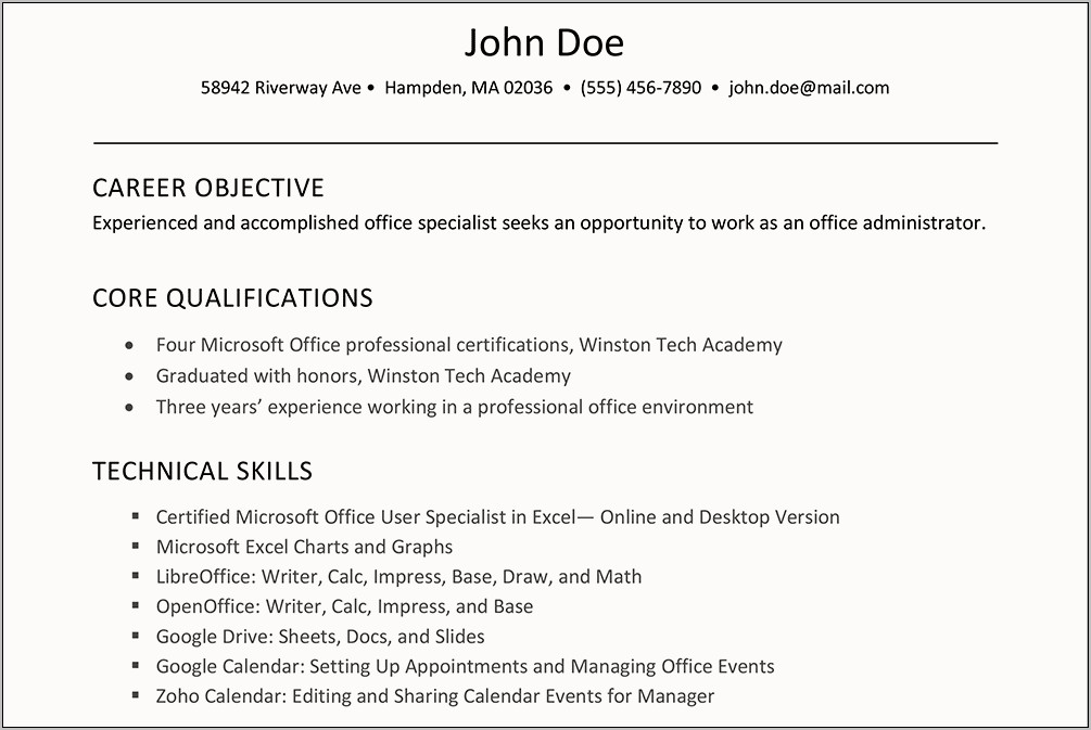 Microsoft Office Technical Skills Resume