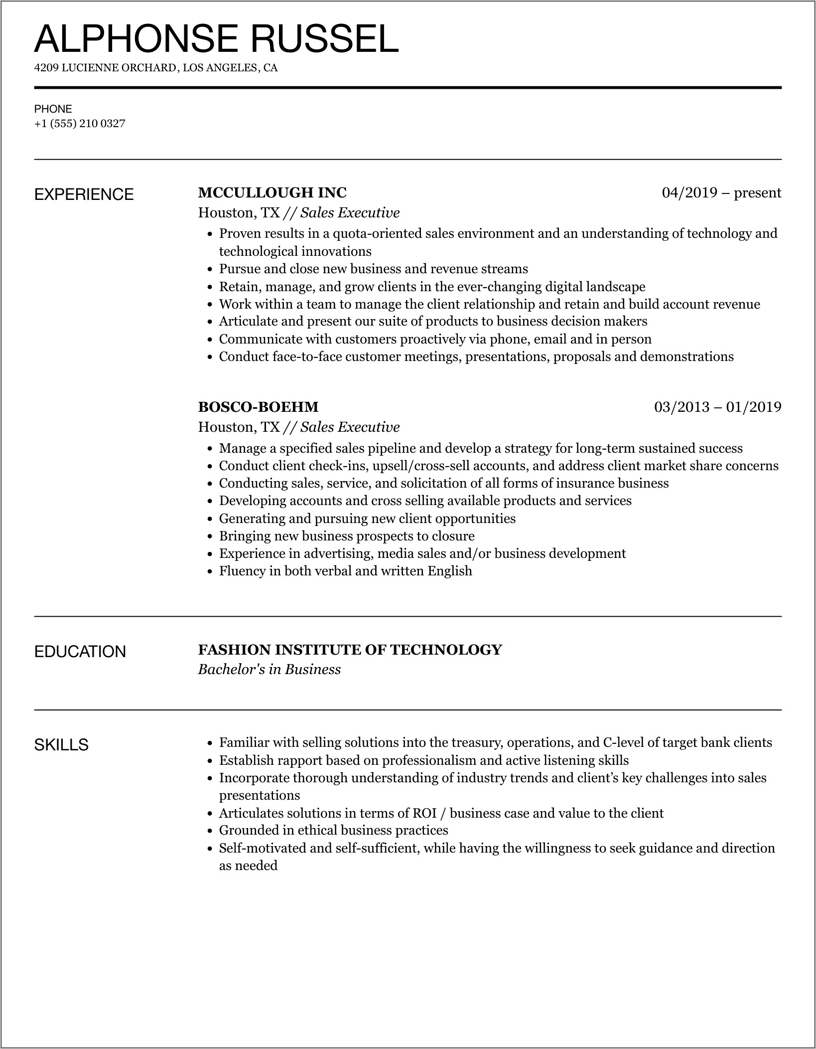 Mid Level Executive Resume Samples