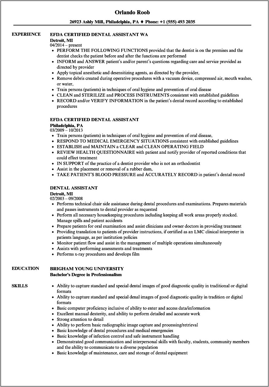 New Dental Assistant Resume Example