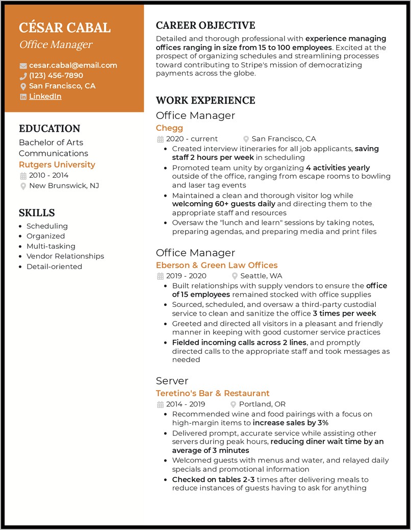 Objective For A Manager Resume