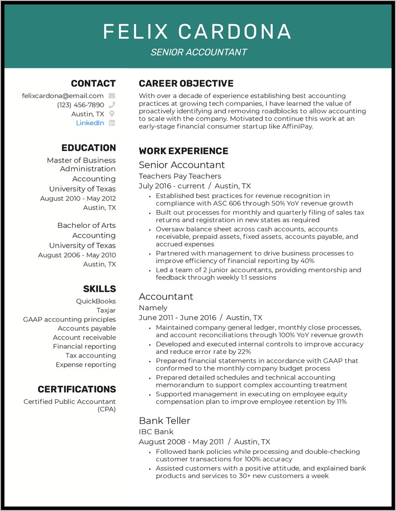 Objective For Accounting Student Resume