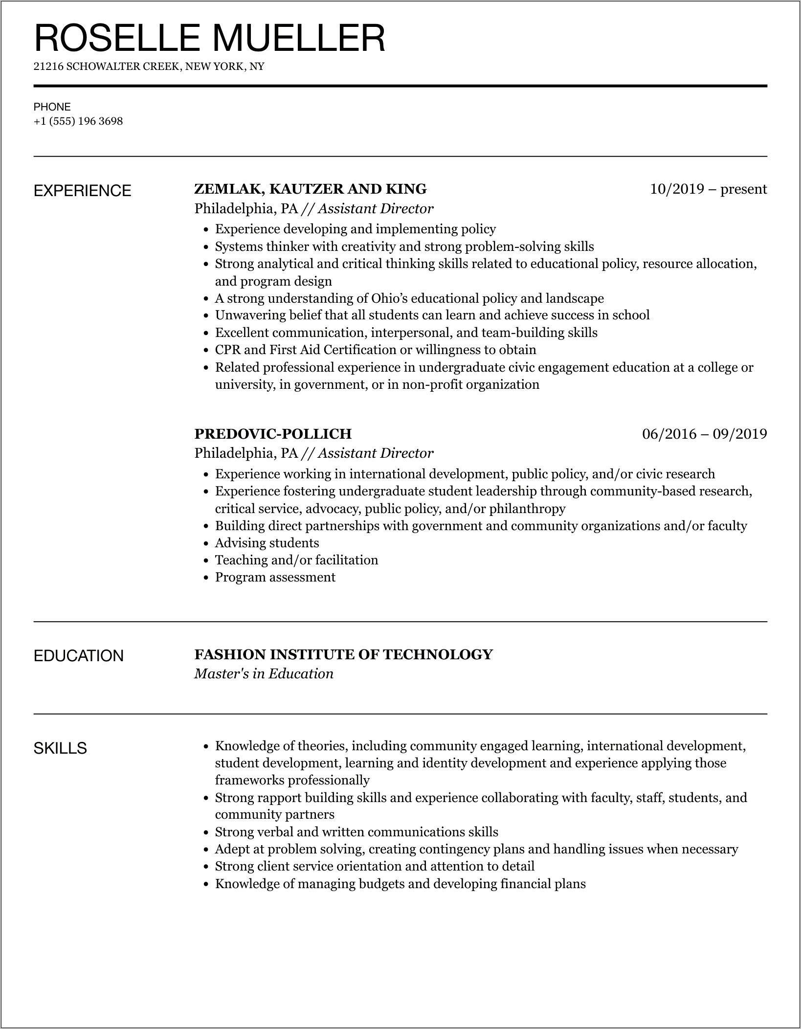 Objective For Assistant Director Resume