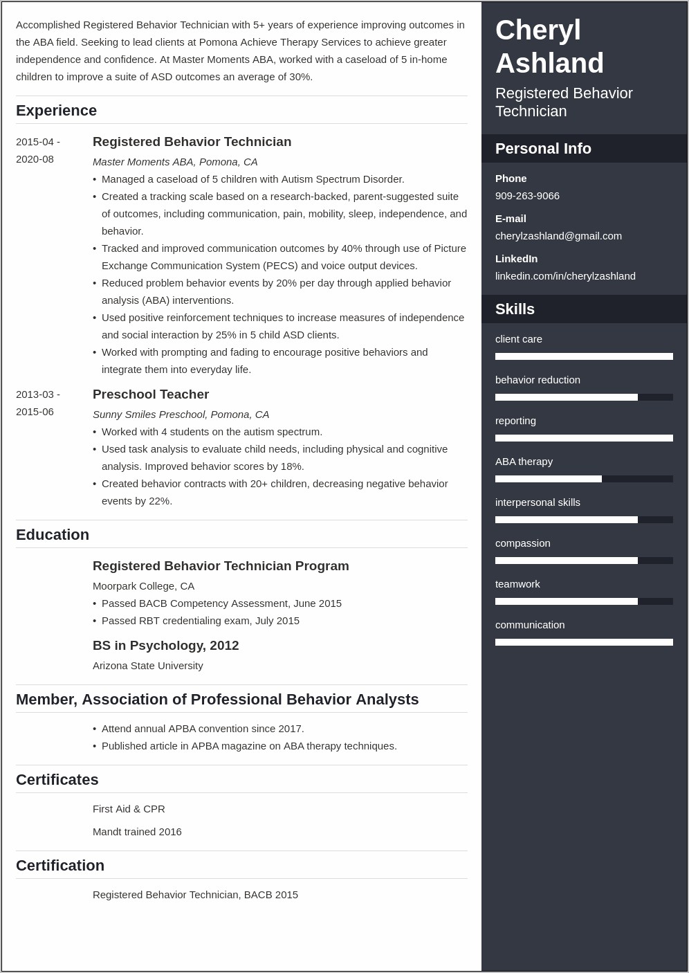 Objective For Behavior Technician Resume