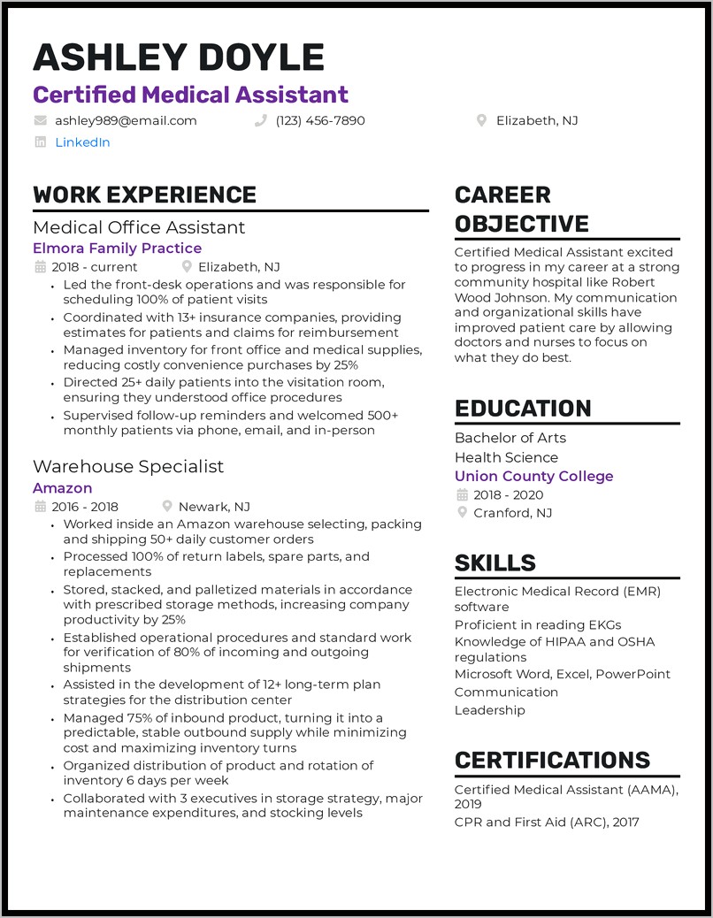 Objective For Med School Resume