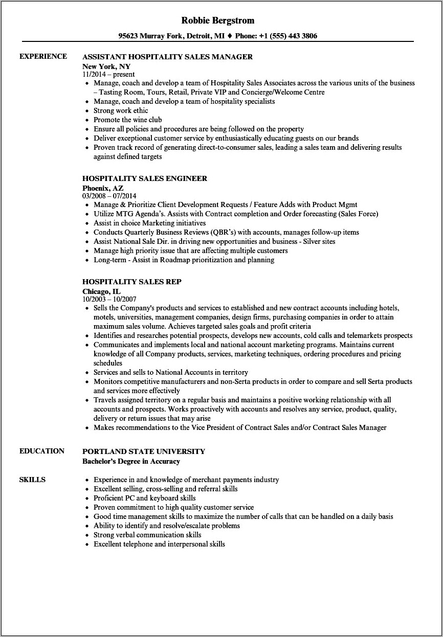 Objective For Resume Hospitality Industry