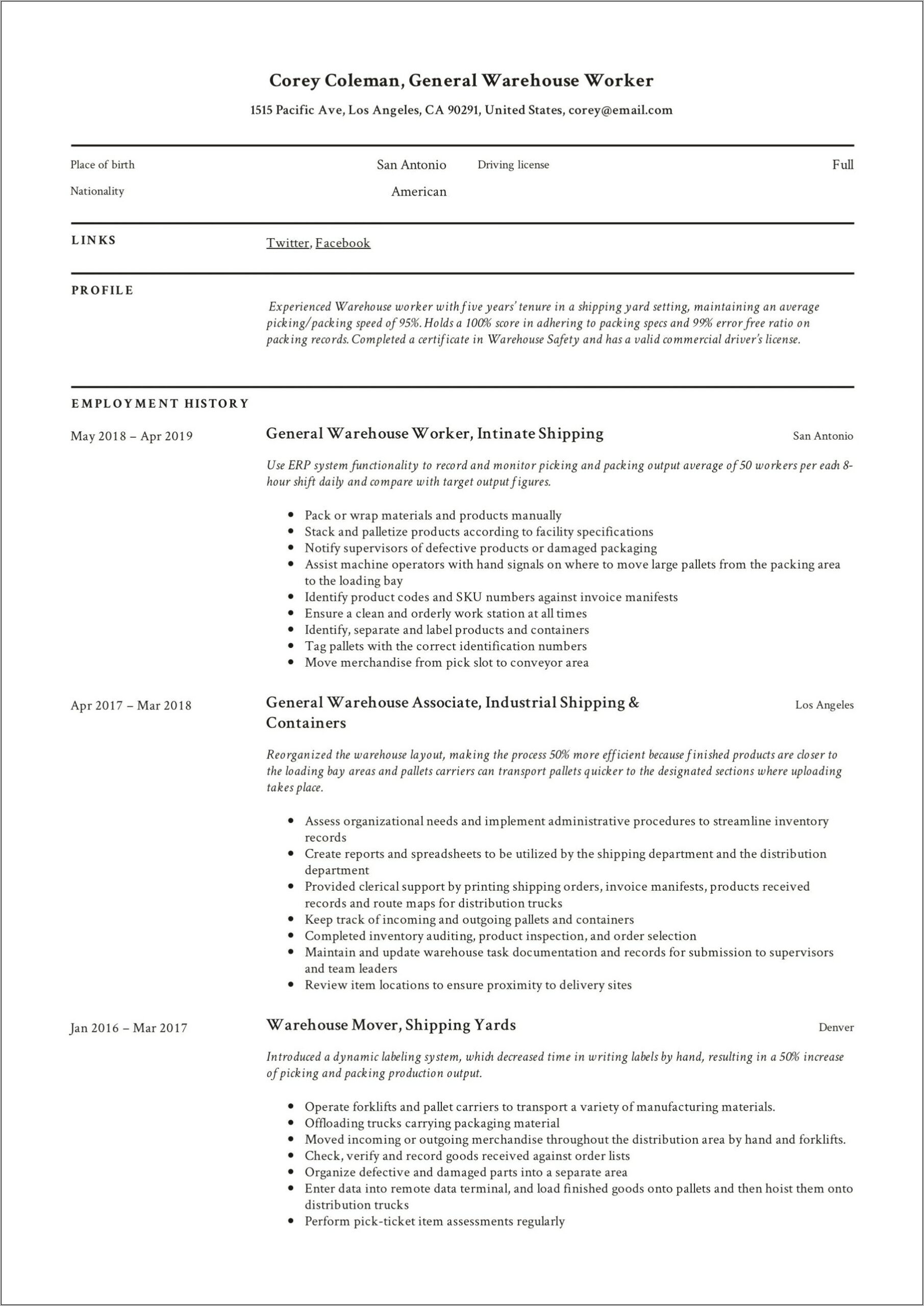 Objective For Warehouse Associate Resume