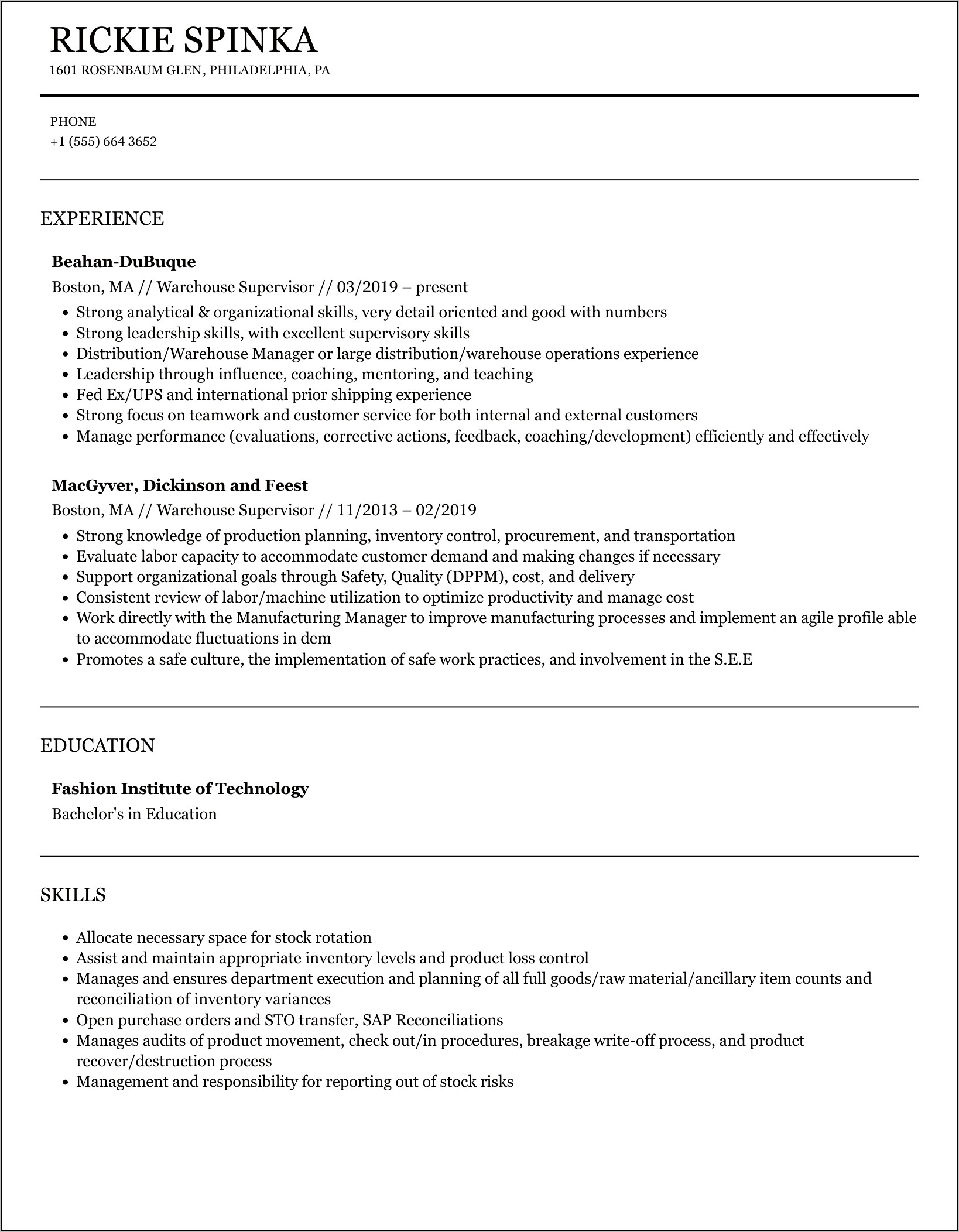 Objective For Warehouse Manager Resume