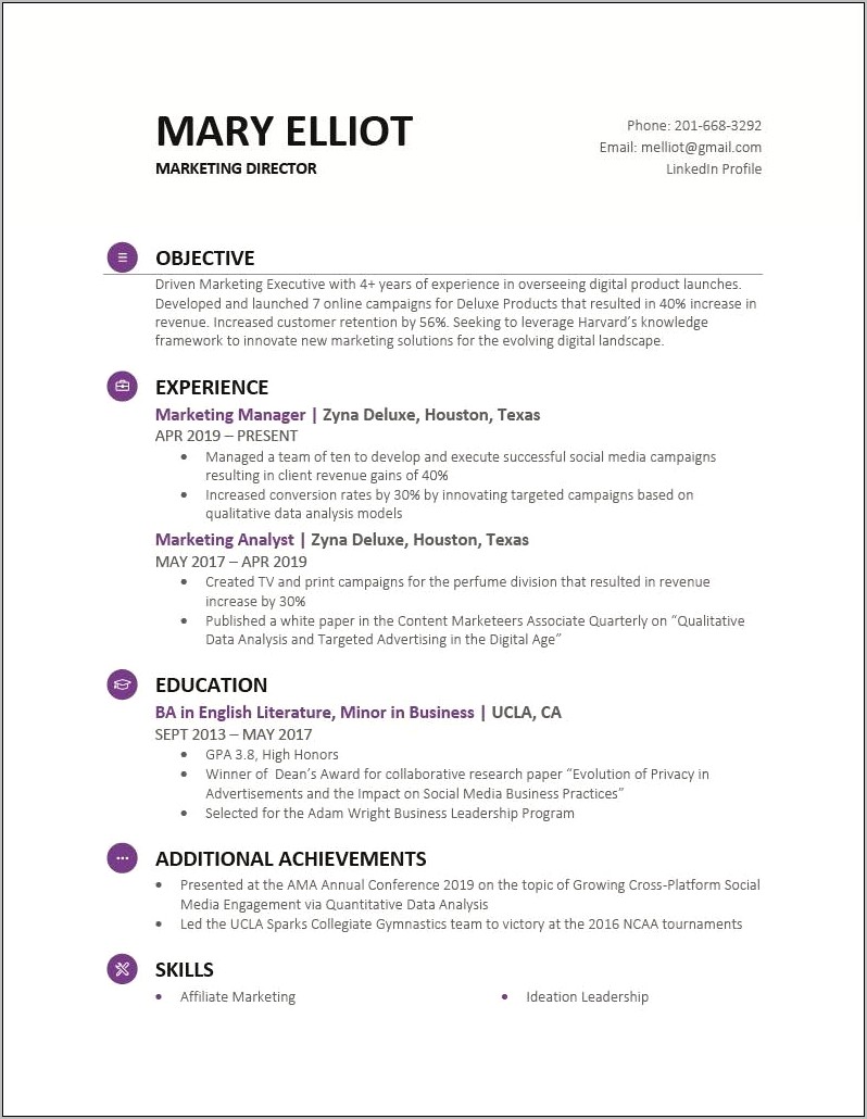 Objective Of A Business Resume