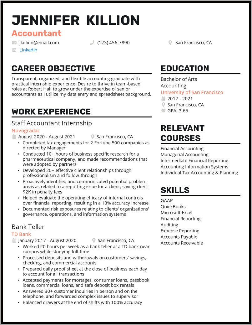 Objective Of Resume For Accountant