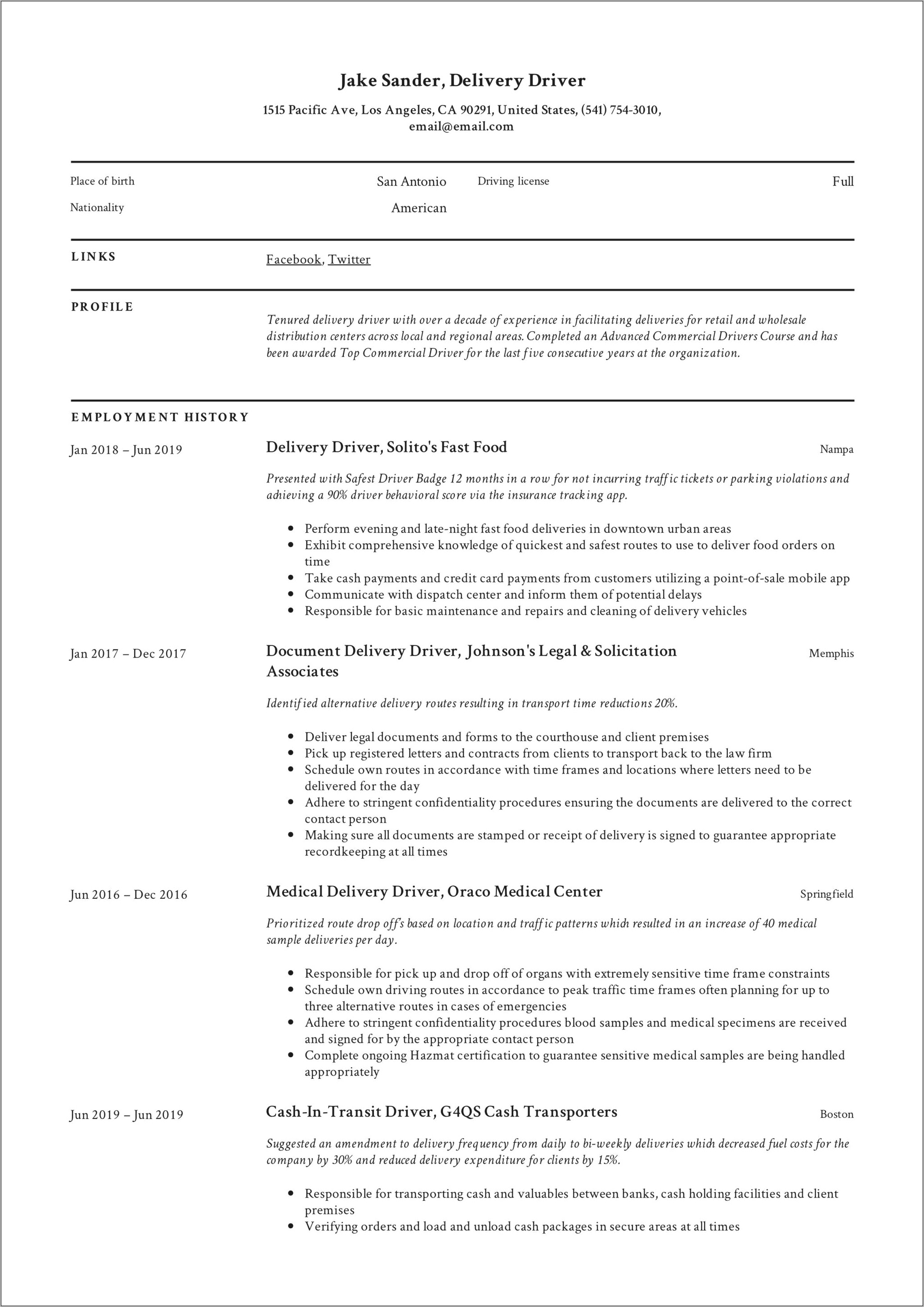 Objective On Fedex Driver Resume
