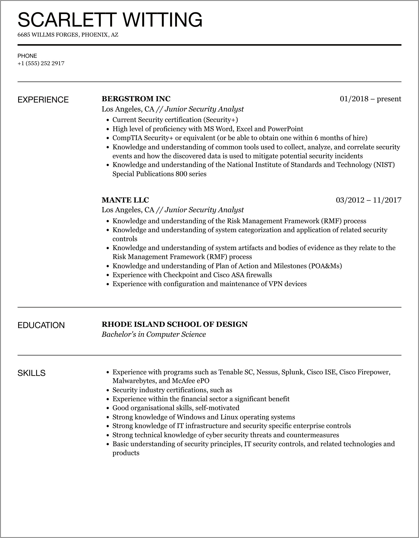 Objective Resume Cyber Security Analyst