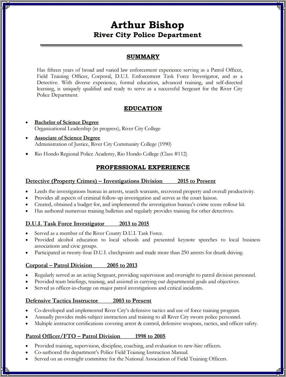 Objective Resume For Police Officer