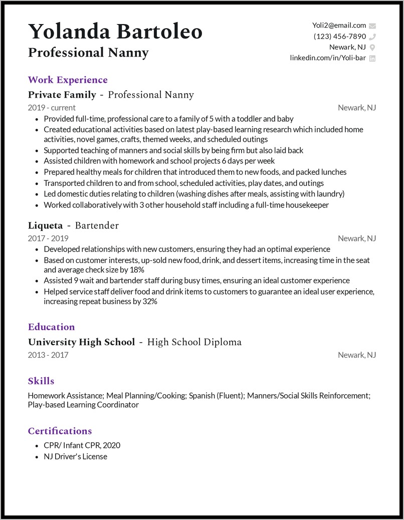 Objective Statement Resume For Nanny