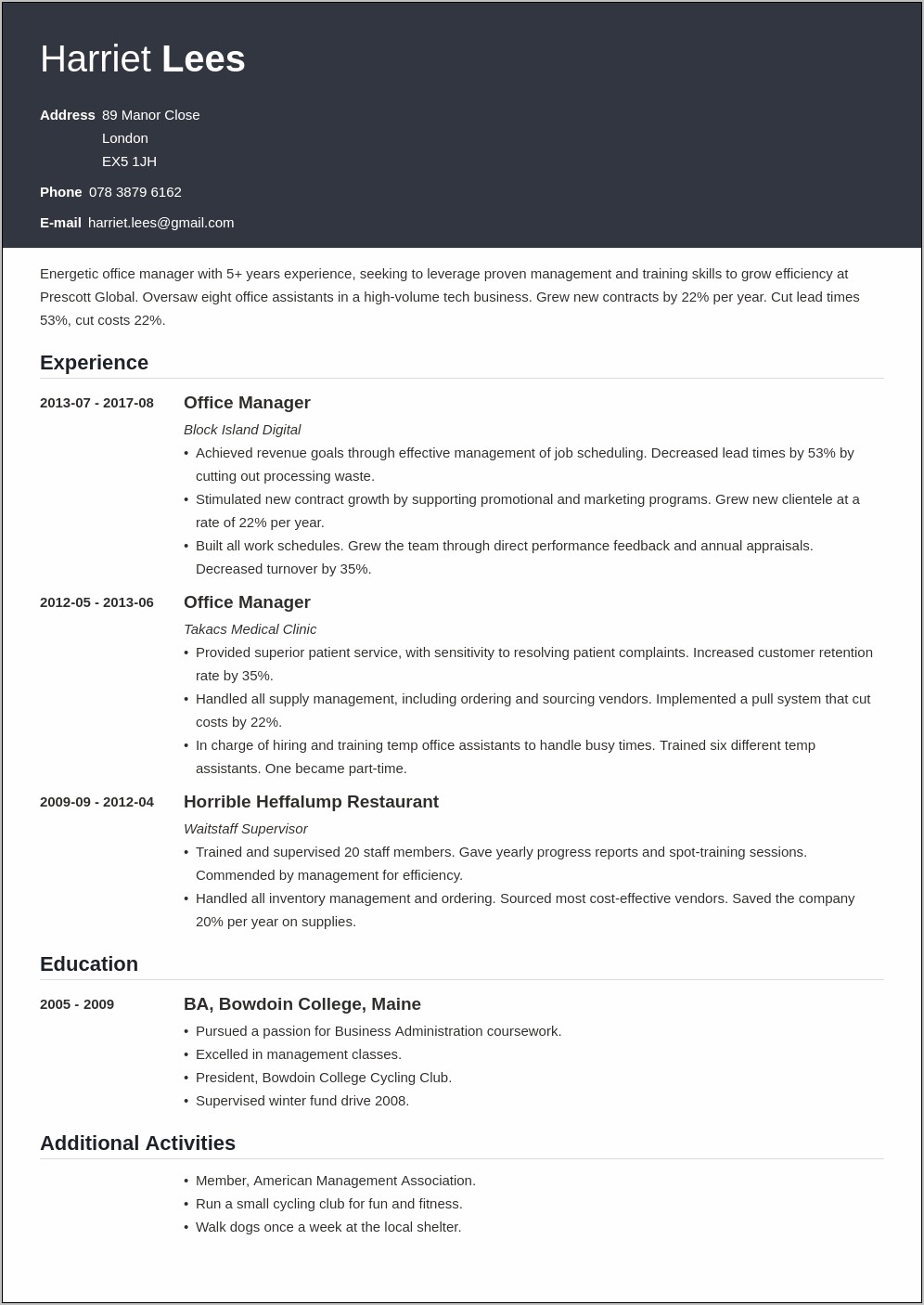 Office Manager Body Shop Resume